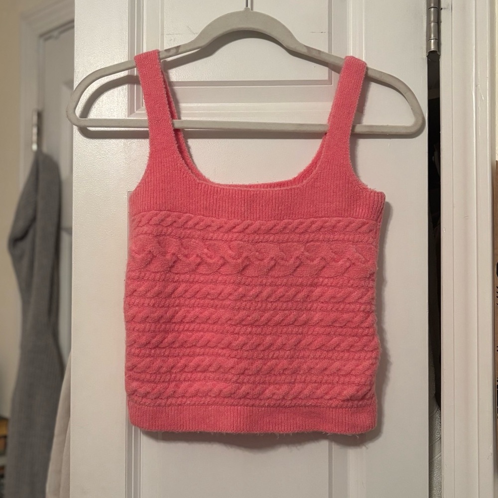 J. Crew Pink Ribbed/Cable Knit Sleeveless Tank Top